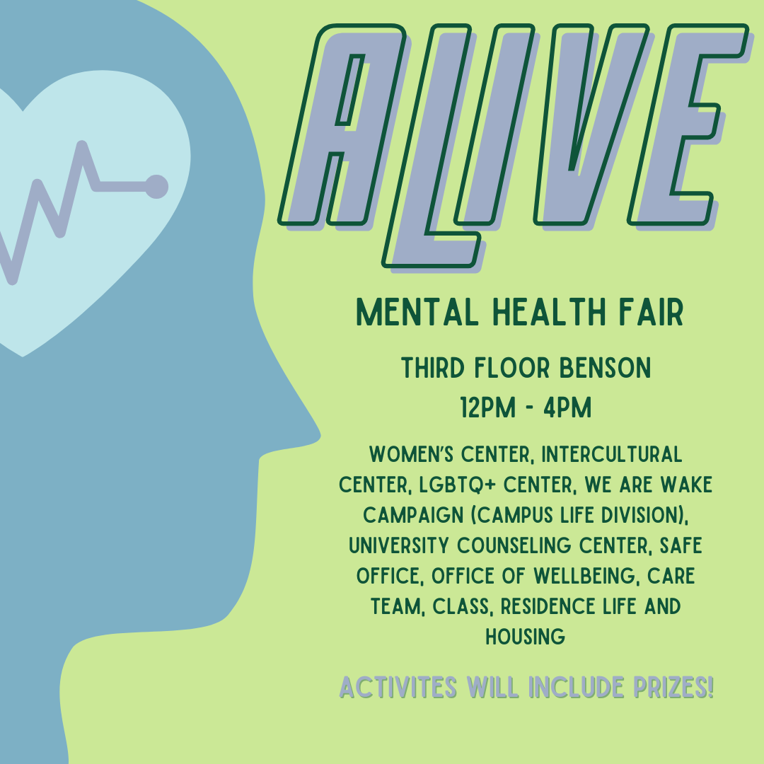 ALIVE Mental Health Fair promotional poster, Third Floor Benson, 12pm to 4pm